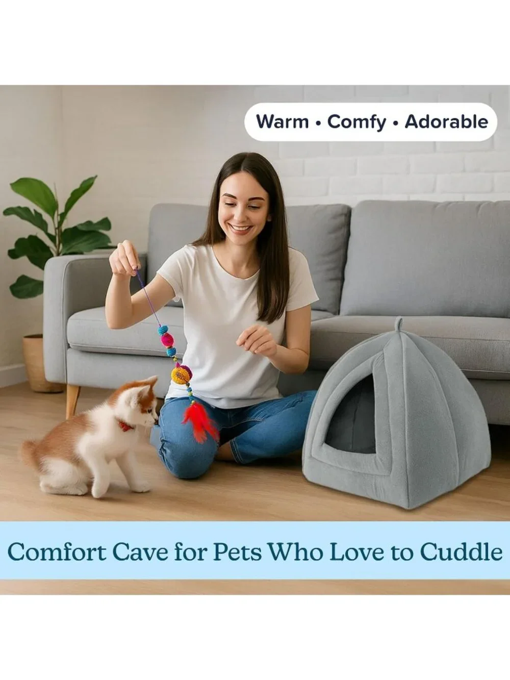New Indoor Cat House with Removable Foam Cushion, Pet Tent for Small animals